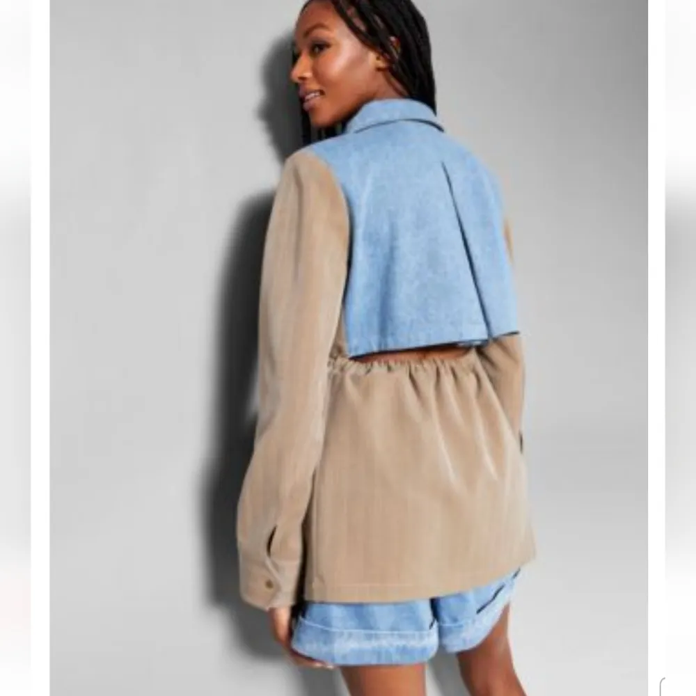 Jeannie Mai Utility Jacket Coat Plus Size 3X Tan Denim - Image 2