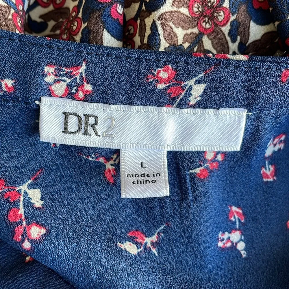 DR2 Navy Floral Print Blouse Blue Size L - Image 5