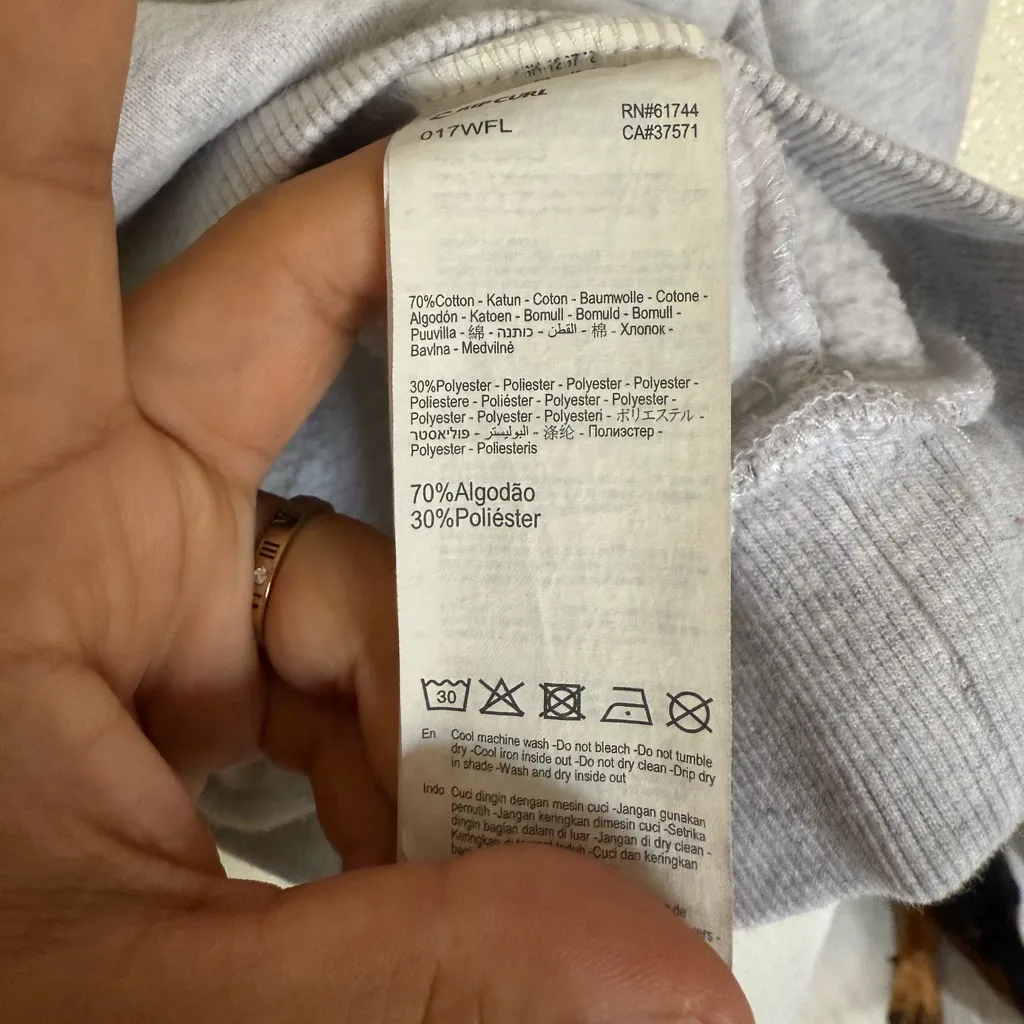 Rip Curl Varsity Hoodie Fleece Light Gray Hoodie with Blue Logo size small - Image 9