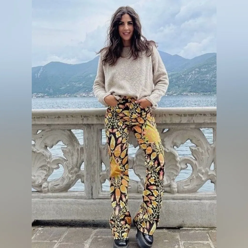 ZARA Multicolored 70s‎ Groove Paisley Print High Waist Flare Pants Size Large - Image 8