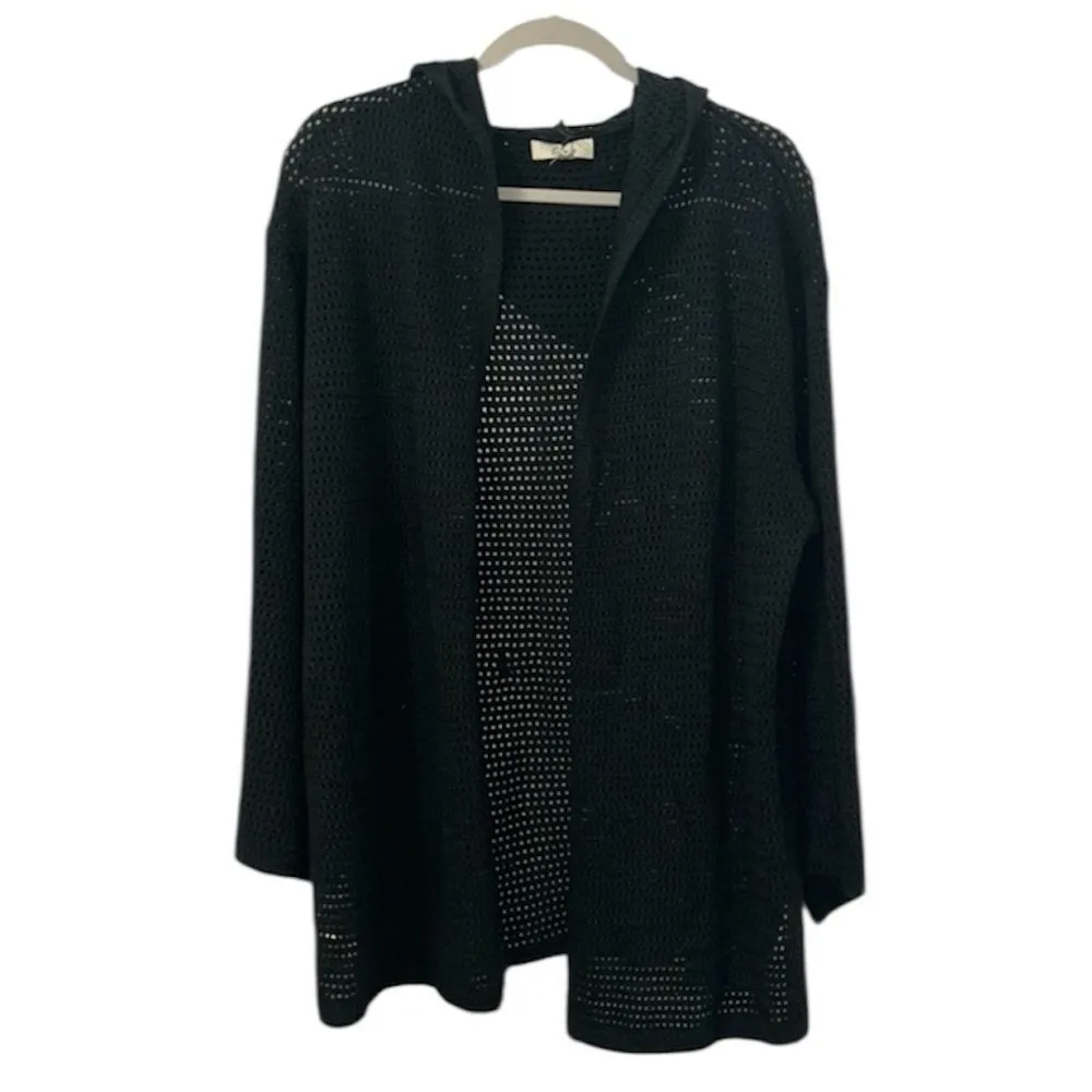 Elan Black Crotchet Hoodie Open Front Cardigan(Size Large) - Image 3