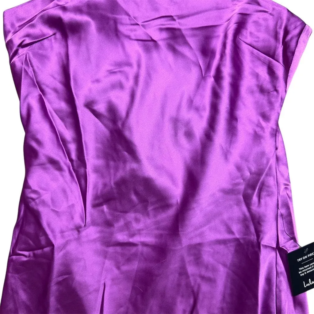 NWT Lulus Women's Chic Allure Purple Satin Lace-Up Mini Slip Dress Size M - Image 4