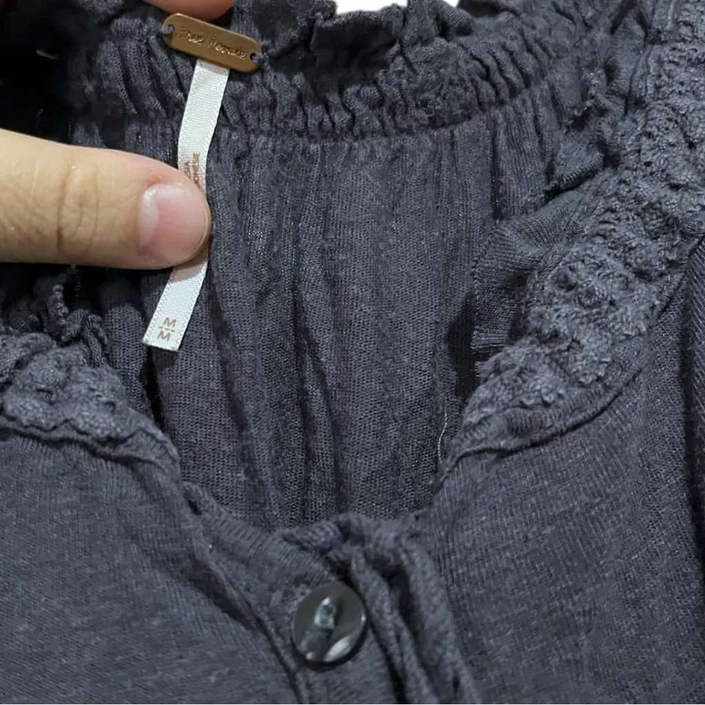 Free People Charlie Linen Blend Ruffle Boxy Fit Top Medium - Image 4