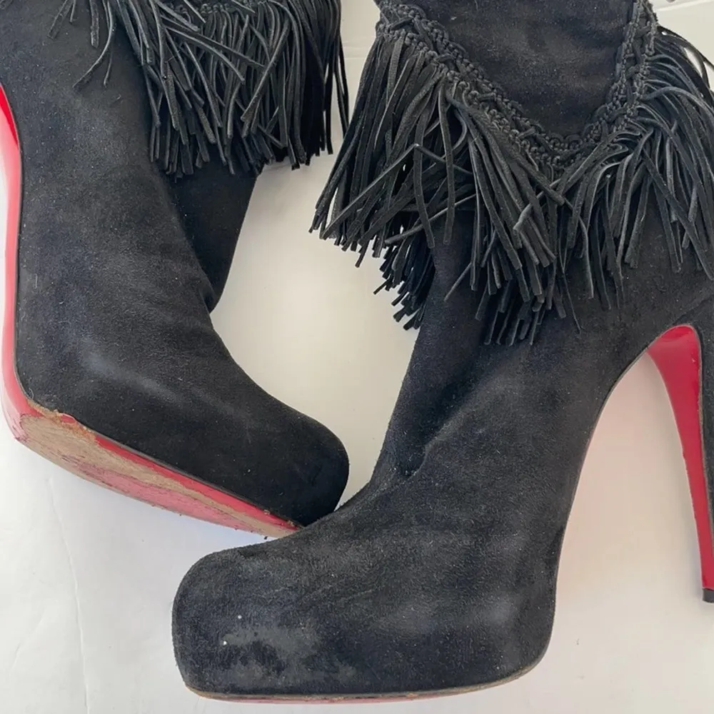 Christian Louboutin Black Suede leather Ron Fringe ankle booties 39 - Image 4