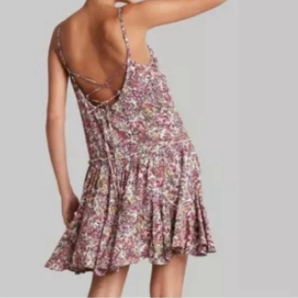 EUC 1X Wild Fable Pink and Purple Floral Tiered Midi Dress Strappy Back Tie - Image 7