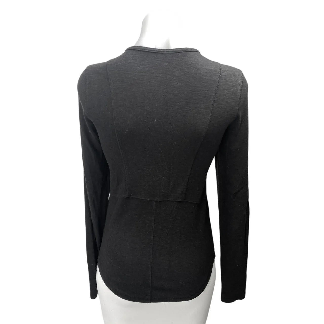 Free People Women's Black Lace Up Criss Cross Long Sleeve T Shirt Tee Top Size S - Image 2