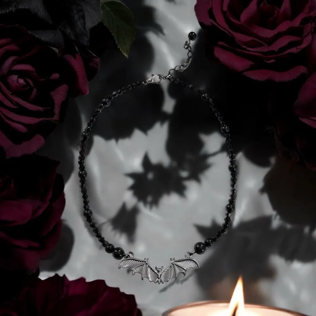 Gothic Bat Pendant Black Bead Necklace, Simple Creative Design‎ Fashion Jewelry - Image 5