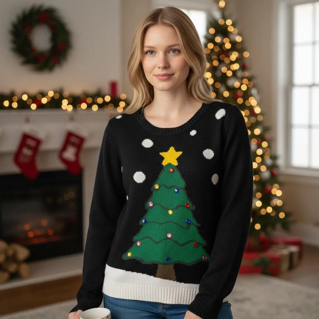 Carolyn Taylor Sweater Womens Medium Black Christmas Tree Ugly Holiday Crewneck - Image 10