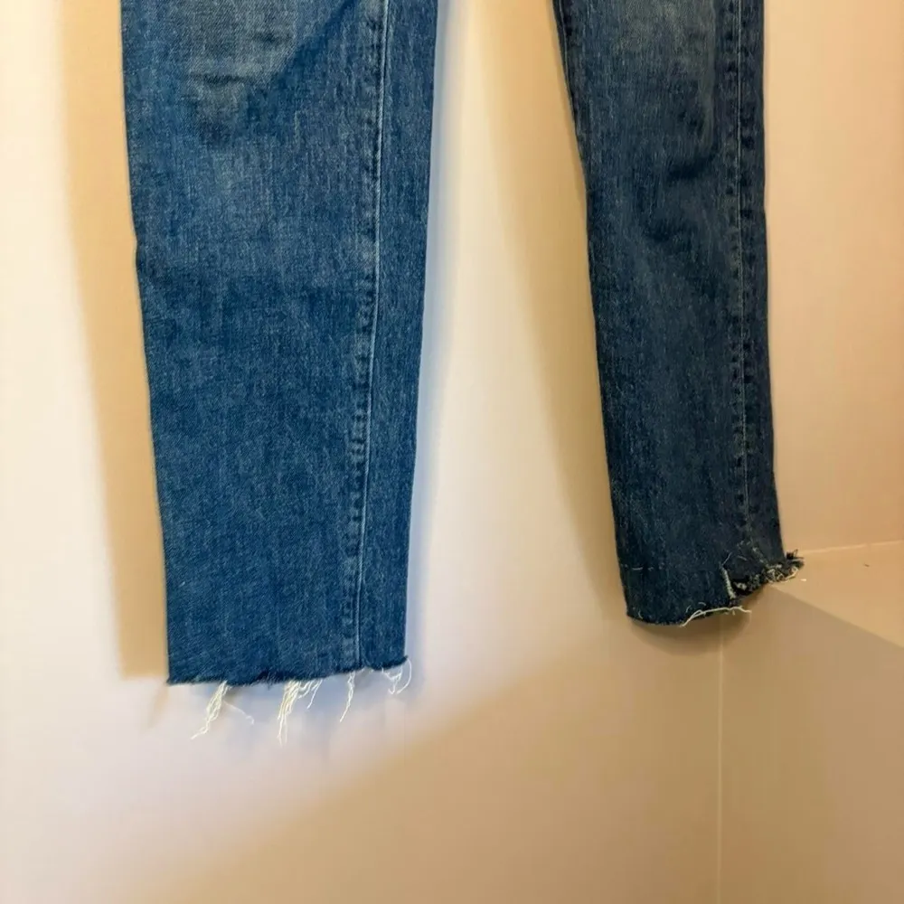 Madewell The Momjean high rise raw frayed hem jeans medium wash denim 23 - Image 7