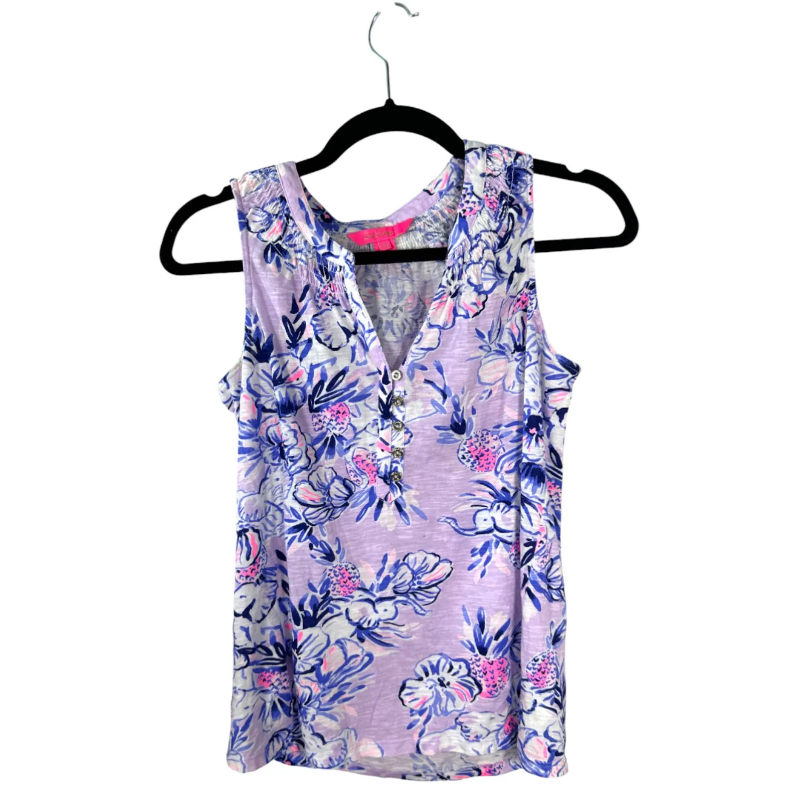 Lilly Pulitzer Stacey Pineapple Lilac Verbena Trunks in the Air Blouse XS - Image 4