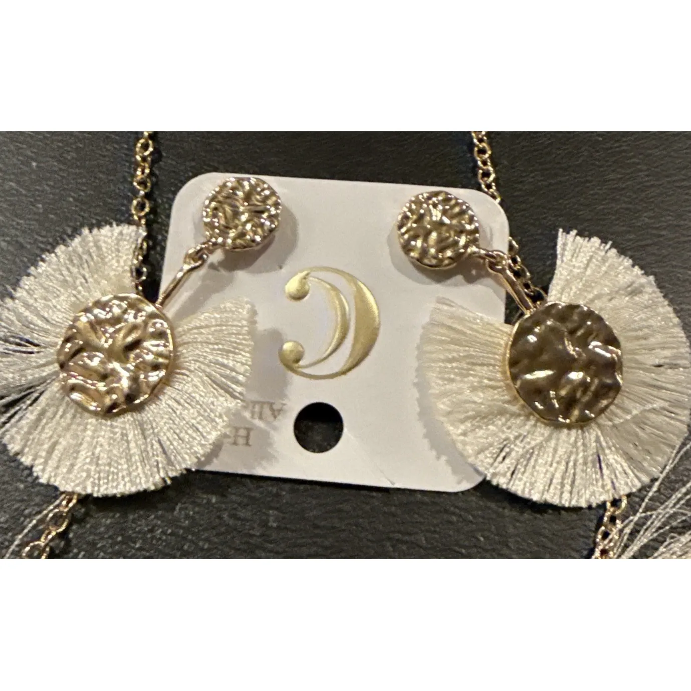White Tassel Necklace Earring Set Of 3 Boho Hippie Festival Going Out - Image 3