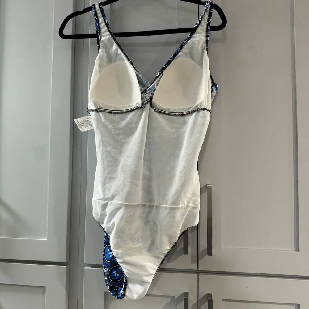 NWT Swim Solutions Blue Floral Mandala One Piece Swimsuit w/ Ruching‎ size 16 - Image 5