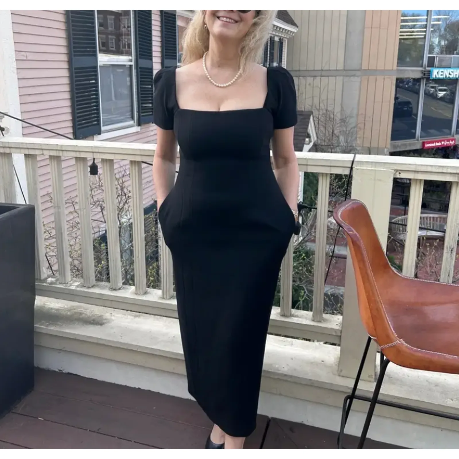 A.L.C. Black Cocktail Dress SIZE 0 Sheath Midi Chic Retro LBD Slit Designer $700 - Image 5