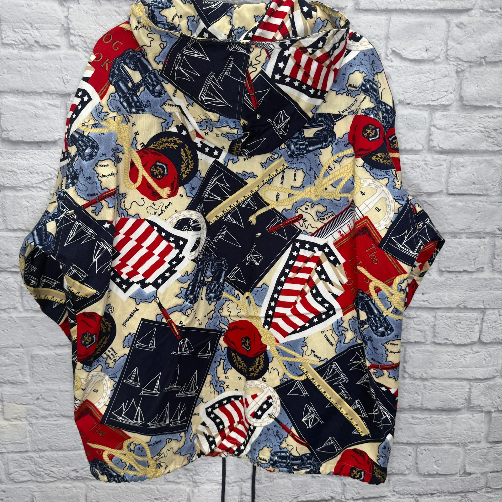 Vintage Chaus All Over Print Zip Hooded Jacket Size M Americana Maps Red Blue Size M - Image 8