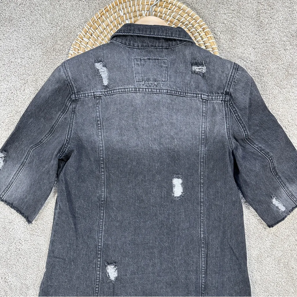 K. Jordan Women’s Cotton Long Destructed Jean Jacket Dress in Black Wash M Size M - Image 9