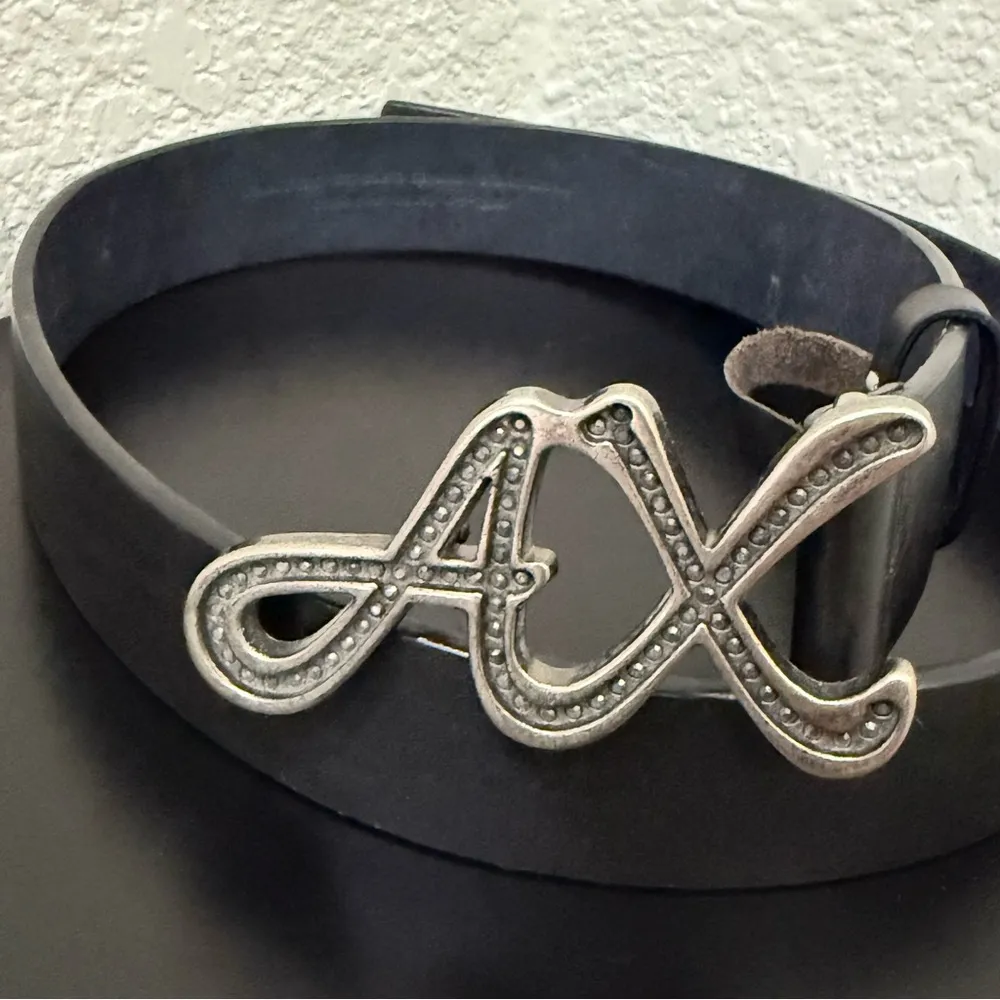 A/X ARMANI EXCHANGE Black Genuine Leather AX Logo Buckle Belt Size S Waist 29-33 - Image 4