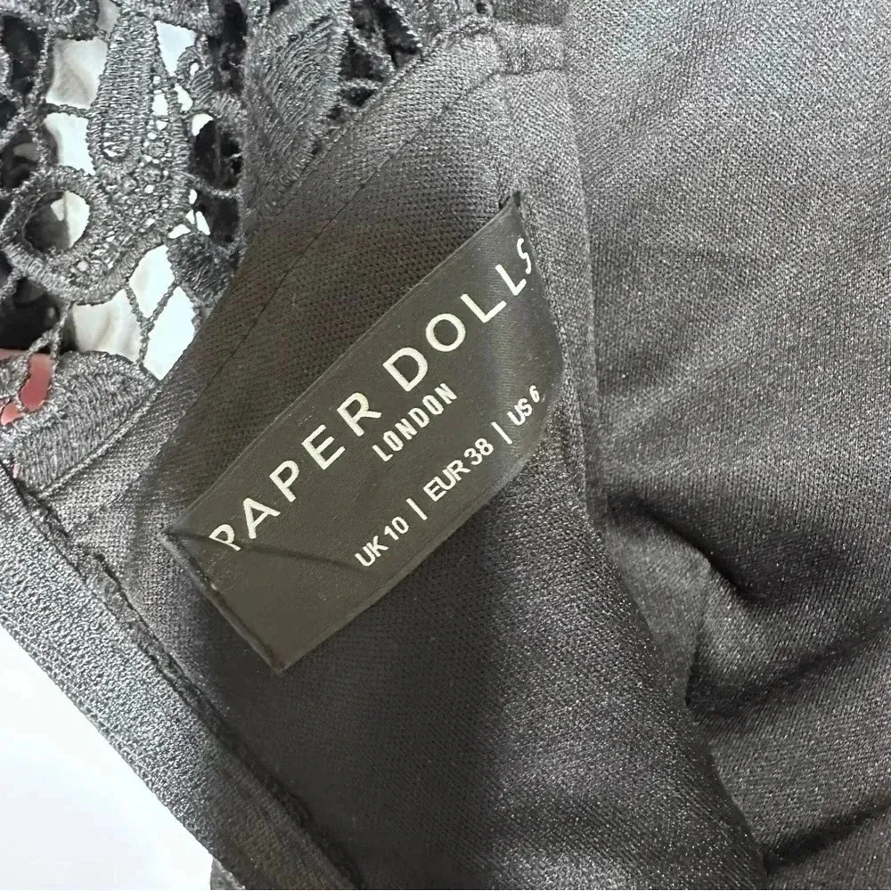 Paper Dolls London Black Off The Shoulder Frill Sleeve Crochet Lace Maxi Dress Size 6 - Image 12