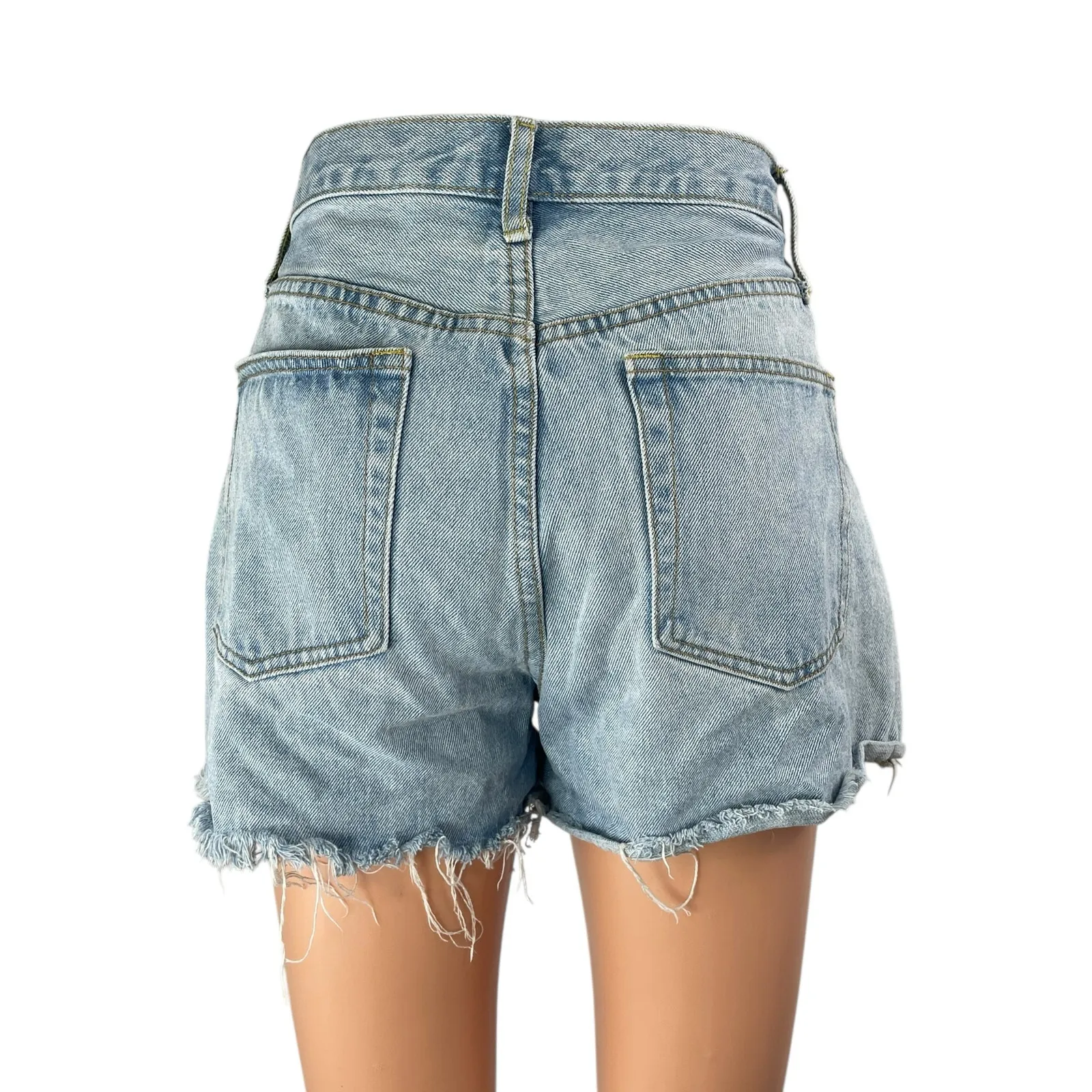 Adika Women's Blue Light Wash High Waisted Cut Off Denim  Jeans Shorts Size L - Image 2