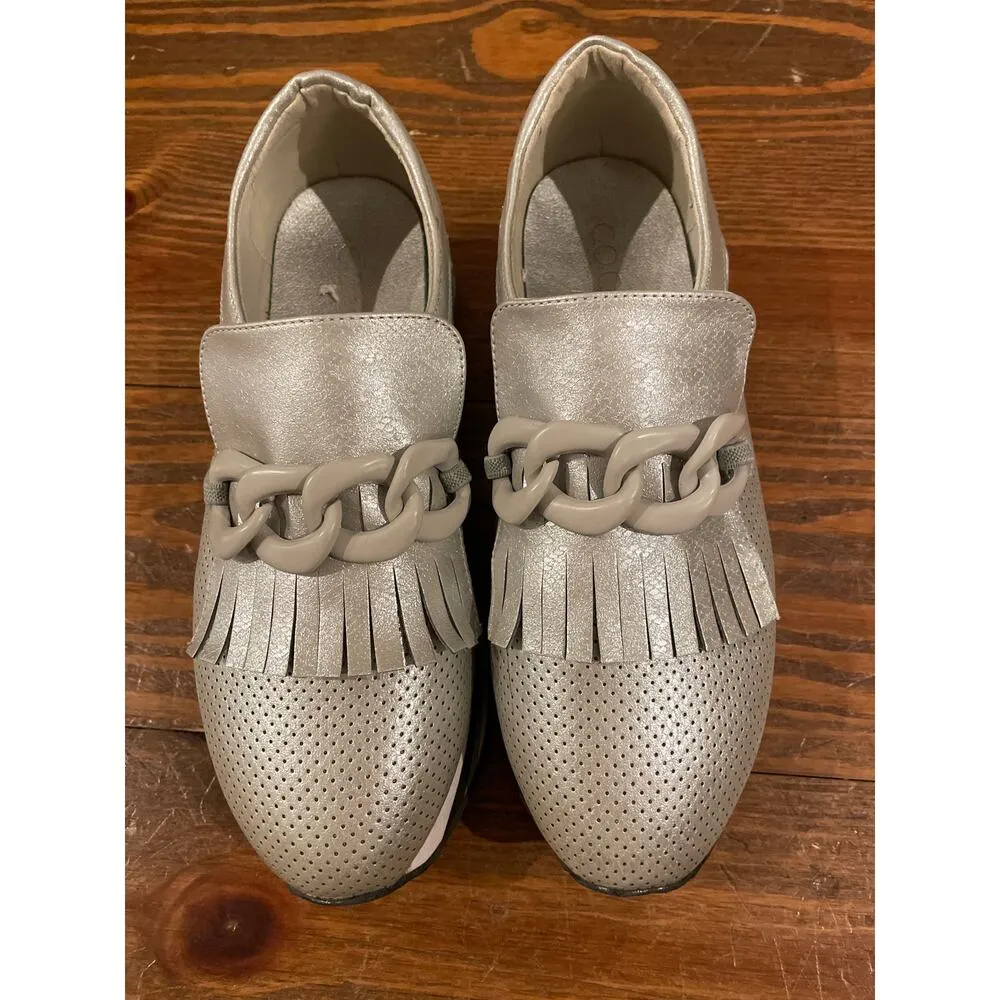Coconuts by Matisse Women's Bess Silver Metallic Chain Perforated Loafers, 7 - Image 6