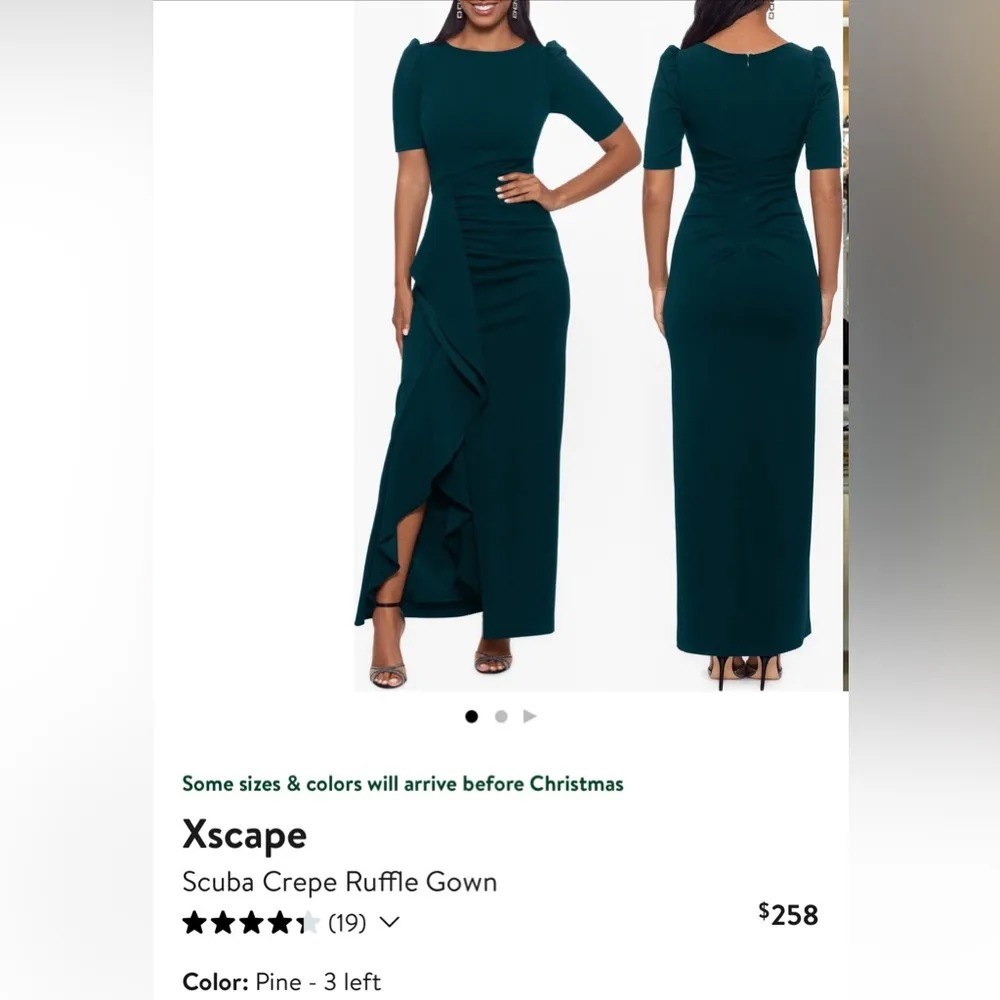 XSCAPE Scuba Crepe Ruffle Gown in Pine Green, Size 10, New w/Tag Retail $258 - Image 4