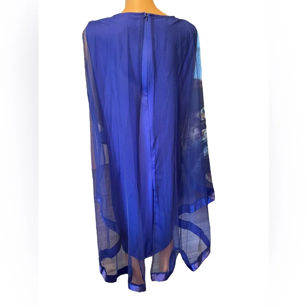 Formal Prom Dance Party Blue Mesh Shawl Cape Satin Sleeveless Fitted Mini Dress Size 1X - Image 5