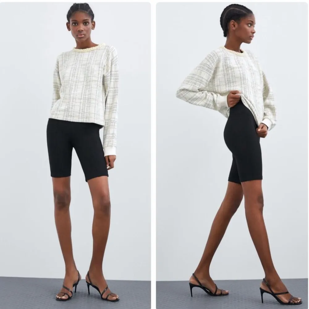 Zara Tweed Sweater Boucle Sweatshirt w/ Pearl Collar Size S NEW - Image 2