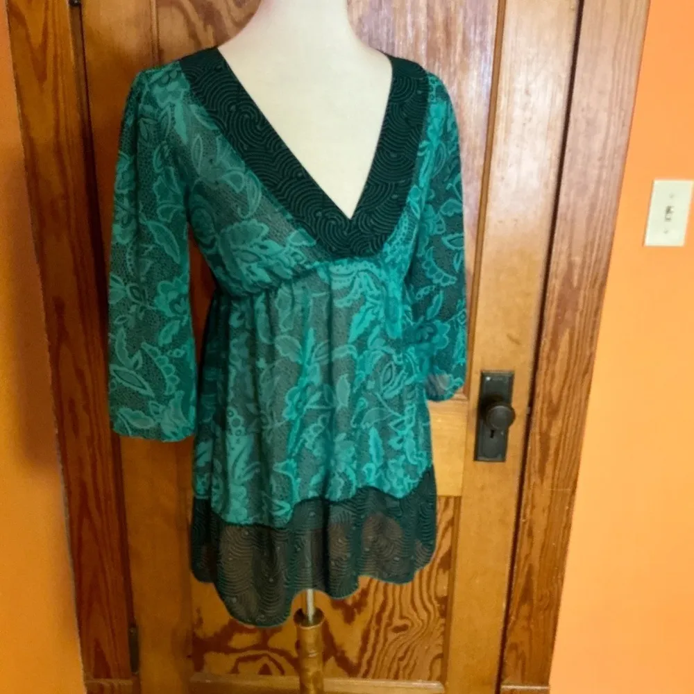 Vanity Y2K Green Boho Peasant Tunic Top V - Image 5