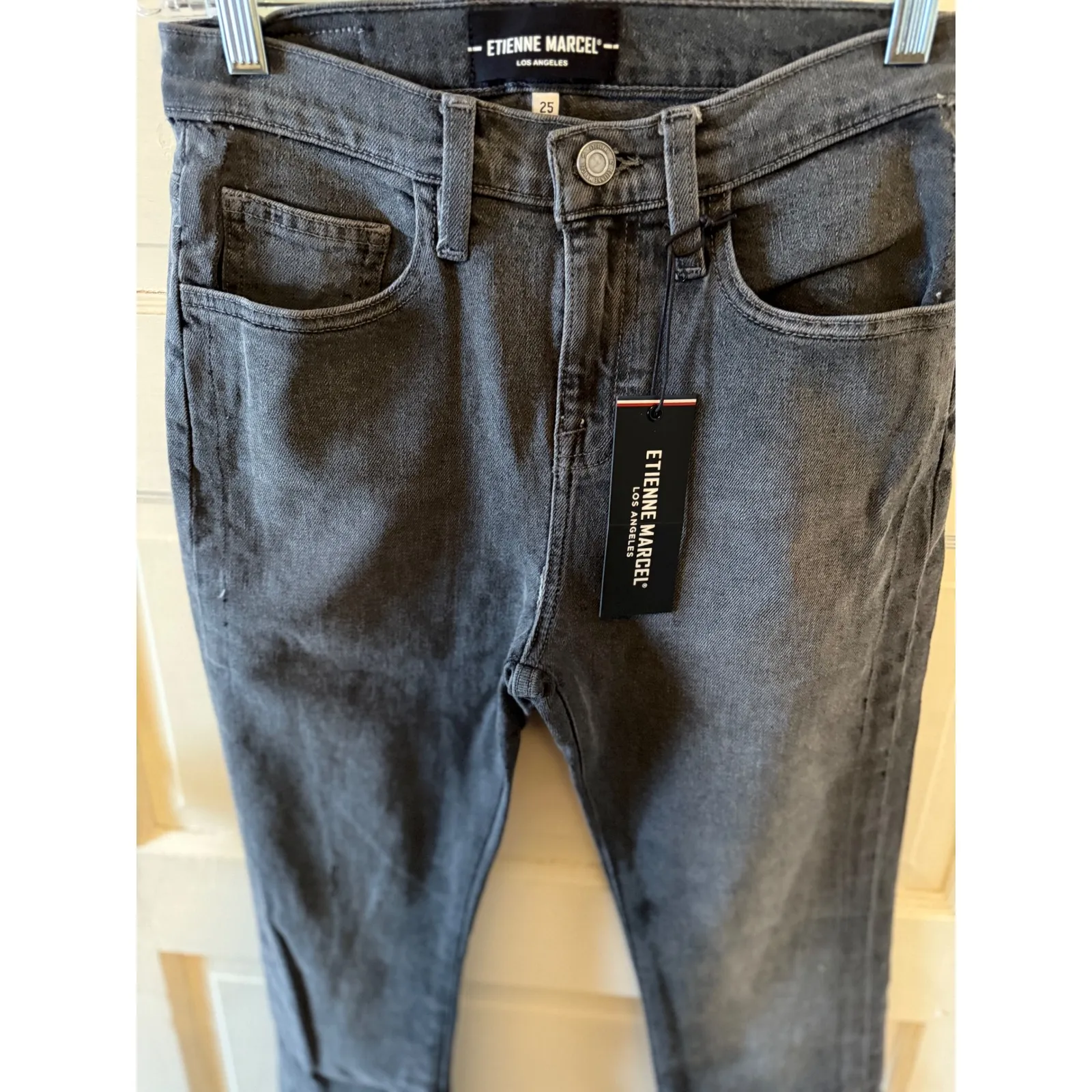 ETIENNE MARCEL athletic stripe slimstraight smogcutter EM1054 jeansSize25 rawhem Gray Size 25 - Image 5