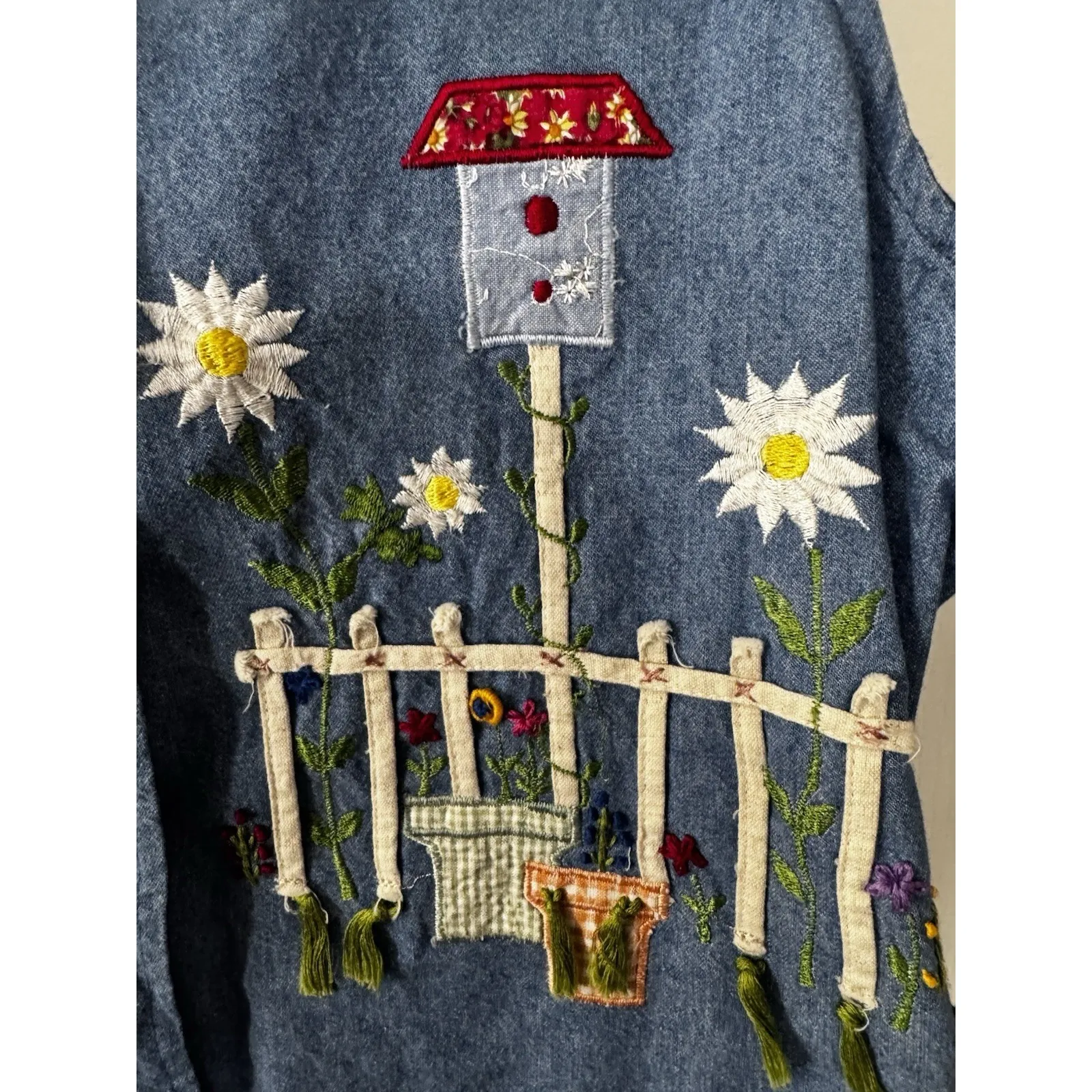 2*Y2K Super Cute Granny Core Vest Size L In Pair Cotton Floral‎ Garden Theme Blue - Image 5