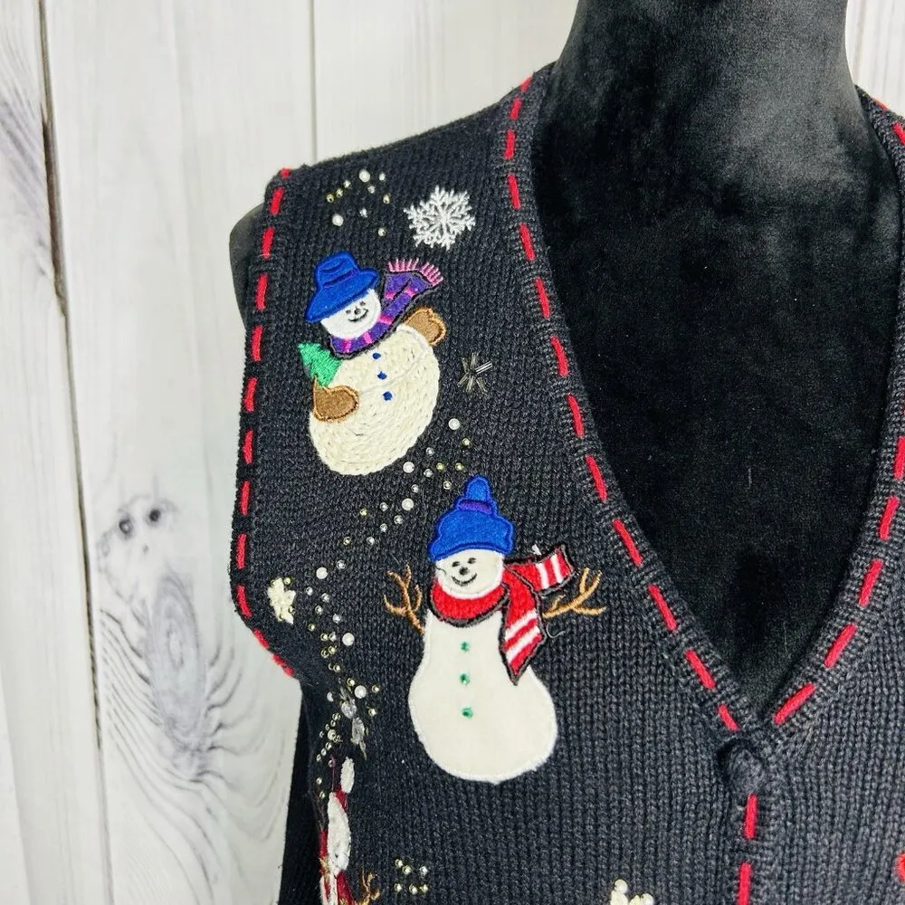 Designers Originals Studio Christmas Sweater Vest Size S Snowman Vintage Black - Image 2