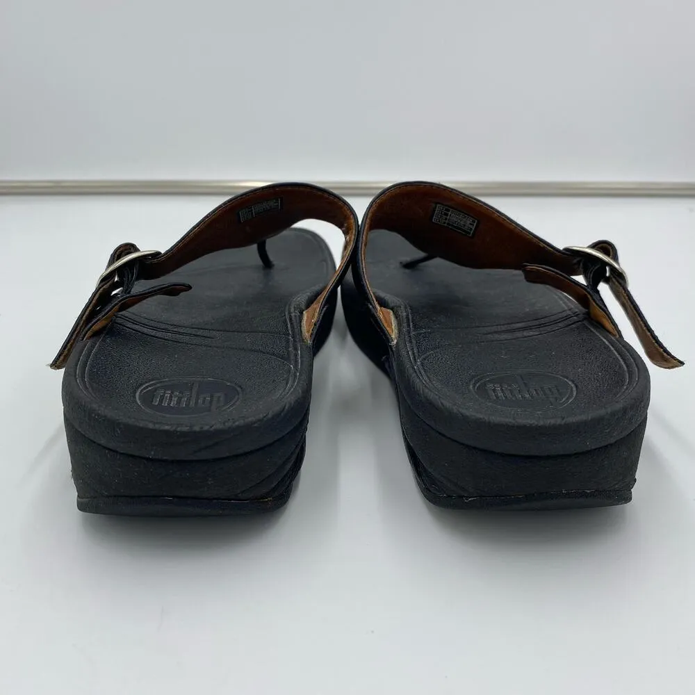 FitFlop Women's Black Leather Slip-On Flip-Flop Sandals Size 8 #350-001 - Image 3