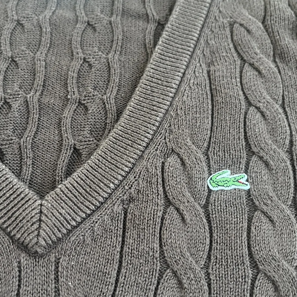 Lacoste V-neck Cable Knit Sweater in Brown Women's 38 - Image 3