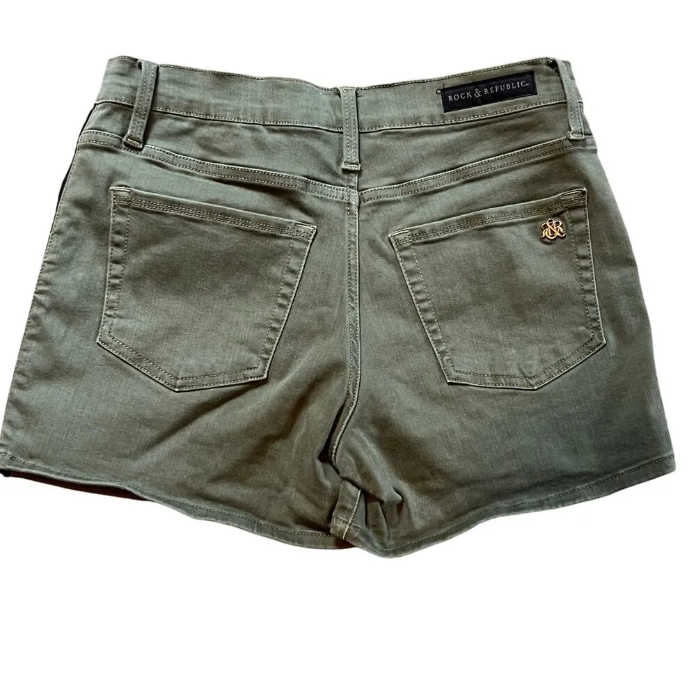 Rock Republic Jean Shorts Womens  Kimber Olive Green Denim Side Zippers. Size 10 - Image 2