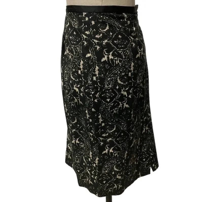 TALBOTS‎ Black Paisley Gothic Pleated Lined Cotton Blend Pencil Skirt Size 12 - Image 3