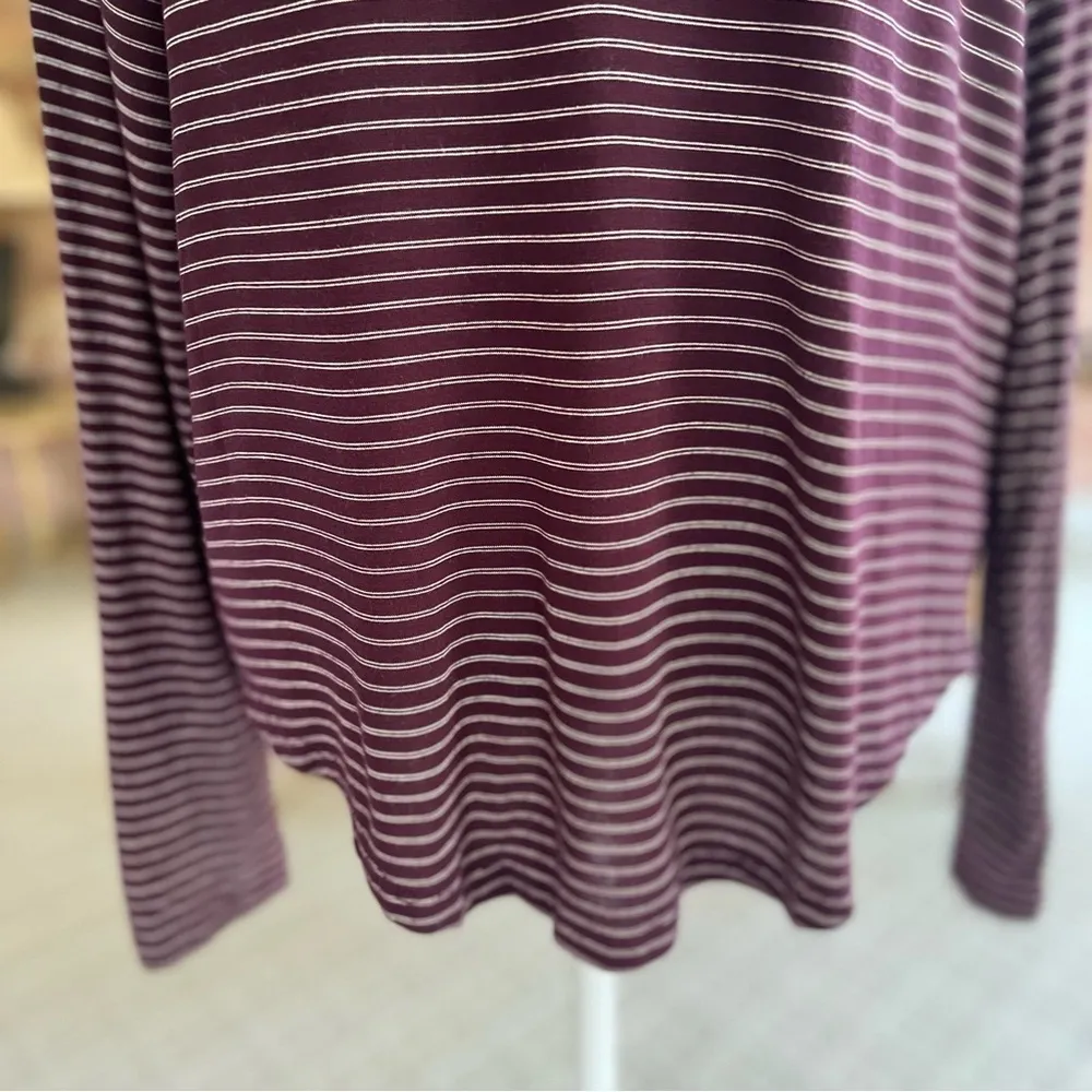 SO Favorite Top Crew Plum Purple Striped Tee Shirt M Long Sleeve Casual Work - Image 6