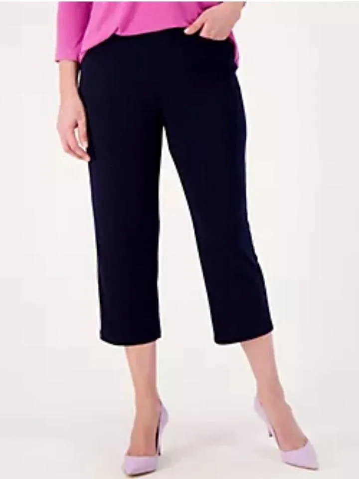 Susan Graver Black Cropped Pants. Capris Front & Back Pockets. Elastic Waistband - Image 3