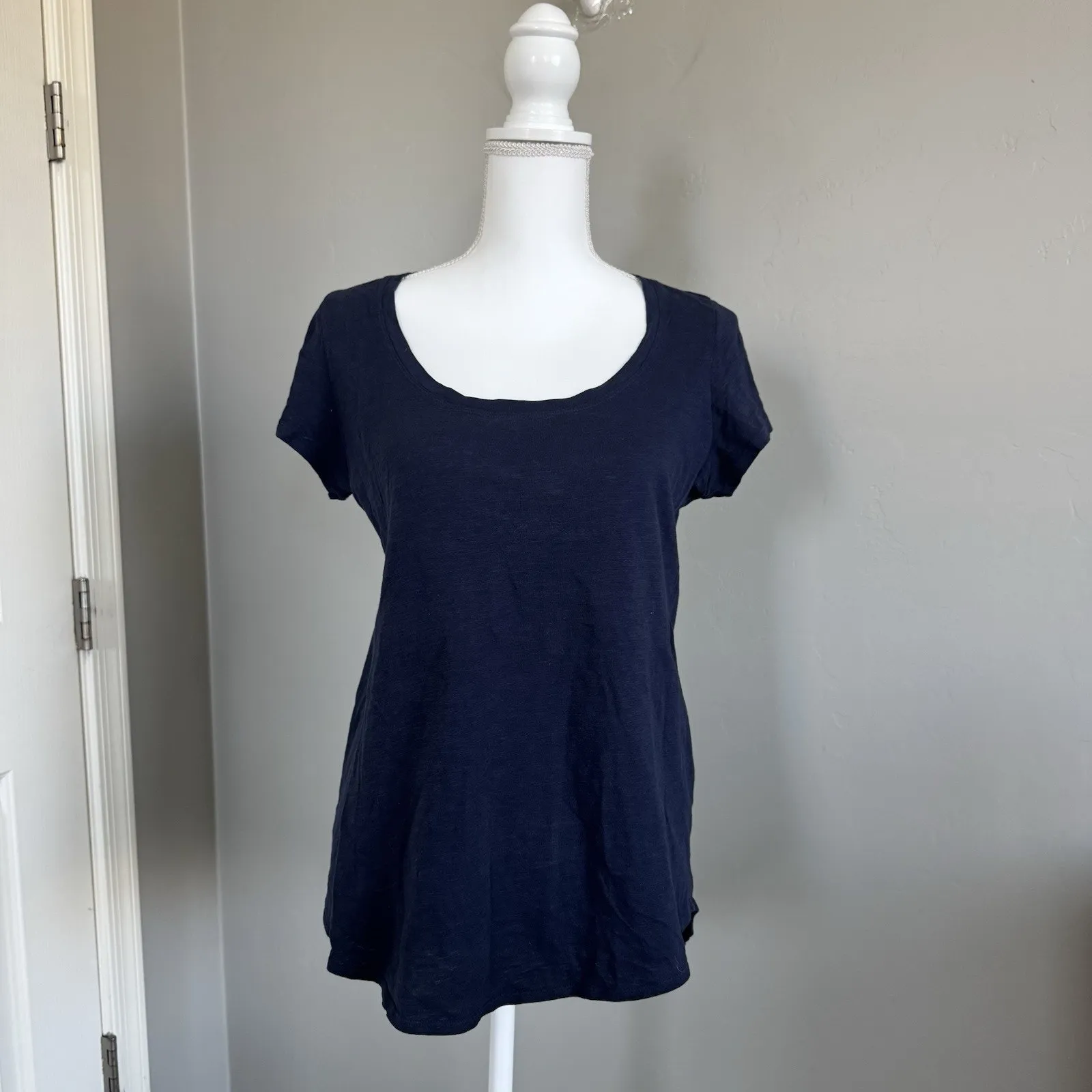 Eileen Fisher Organic Cotton Jersey Round Neck Tee Woman’s S/P Small Navy Blue - Image 5