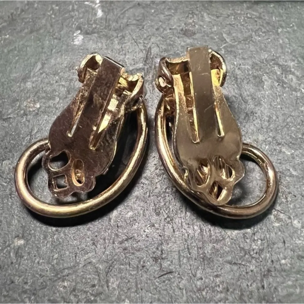 Vintage Goldtone Marquise Cut Aquamarine Clip On Earrings Gold - Image 5