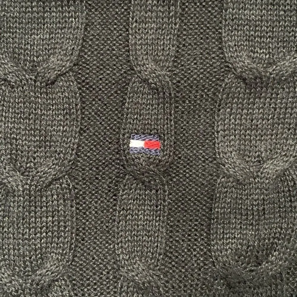 Tommy Hilfiger Crewneck Sweater Short Sleeve Scoop Neck Ribbed Black Cable Knit - Image 8