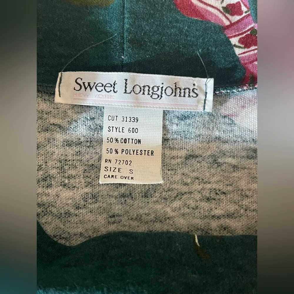 Sweet Longjohns Vintage Floral Bow Print Green Top Size S Mock Neck Pullover - Image 5
