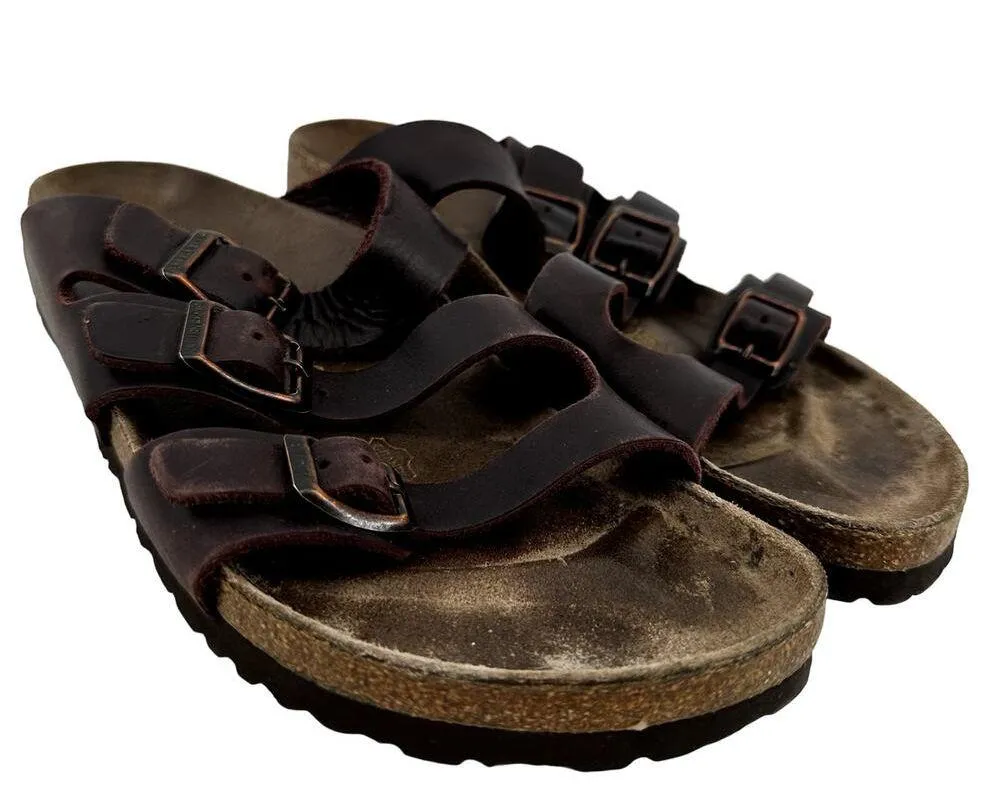 Birkenstock Florida Soft Footbed Sandals Three Straps Slip On Leather Brown 9 - Image 2