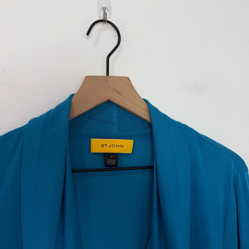 St. John Yellow Label Casual Jersey Knit Jacket in Turquoise Blue size Medium - Image 3