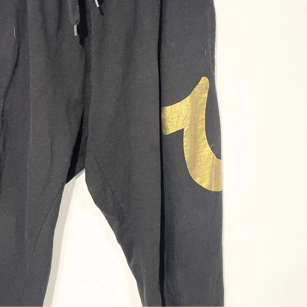 True Religion Medium Heather Black Gold Logo‎ Jogger Pants Loungewear Sweatpants - Image 2