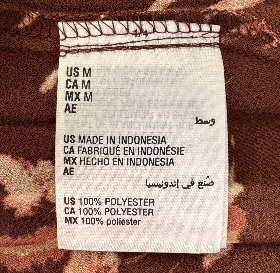 Alfani Medium Pleated Top Round Neck Long Sleeves Swirl Abstract Print Brown New - Image 9