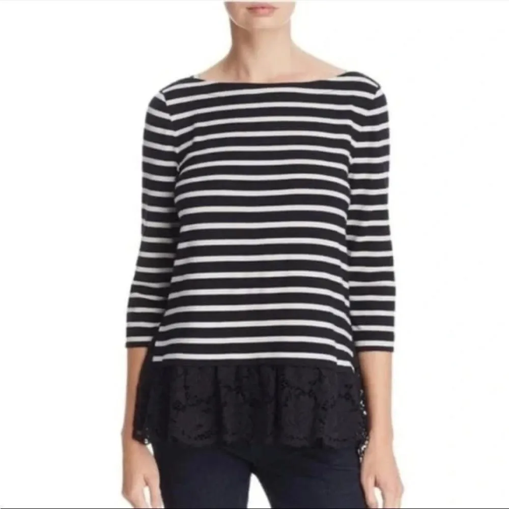 Kate Spade Broome Street Boatneck Black White Stripe 3/4 Sleeve Blouse S - Image 2
