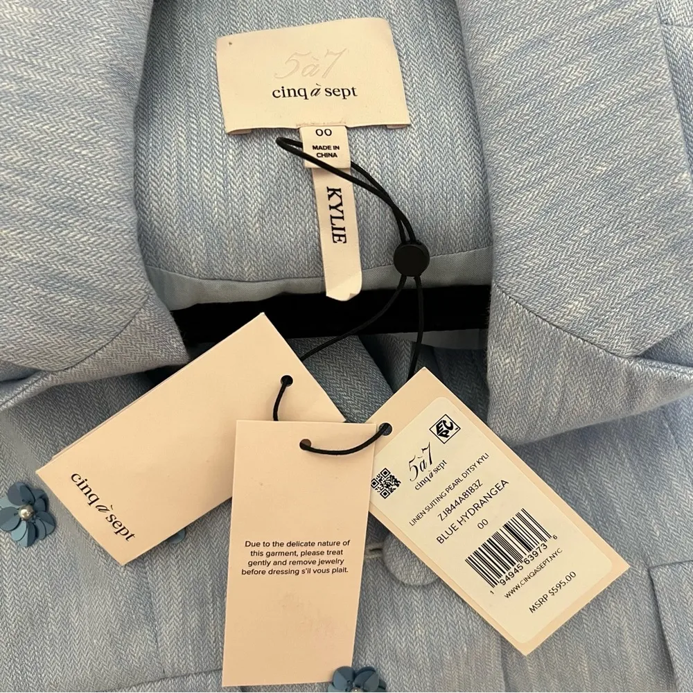 NEW NWT Cinq A Sept Kylie Embellished Linen Blazer & Tora Shorts Blue Hydrangea - Image 11