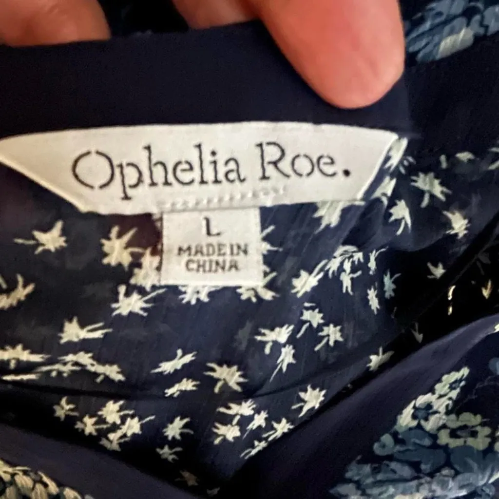 Ophelia Roe Blue Floral Long Sleeve Dress Women’s Size Large - Image 5