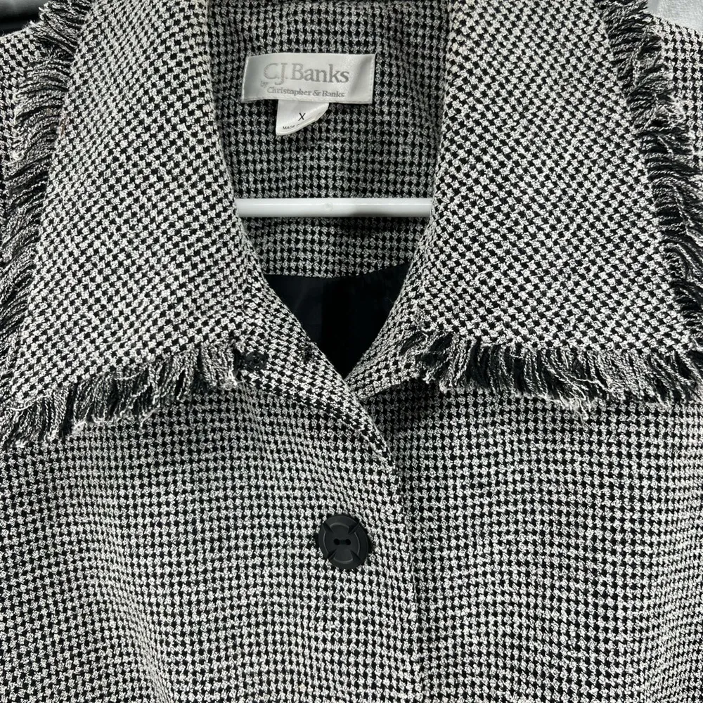 CJ Banks X 14W black white houndstooth button front jacket fringe eyelash office - Image 8
