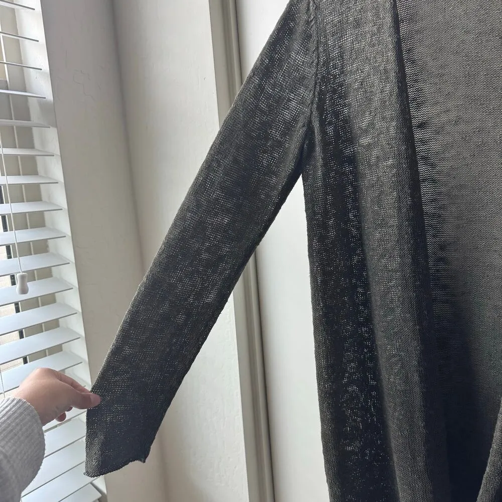 Eileen Fisher Olive Knit Cardigan Organic Linen Cotton Blend Medium - Image 7