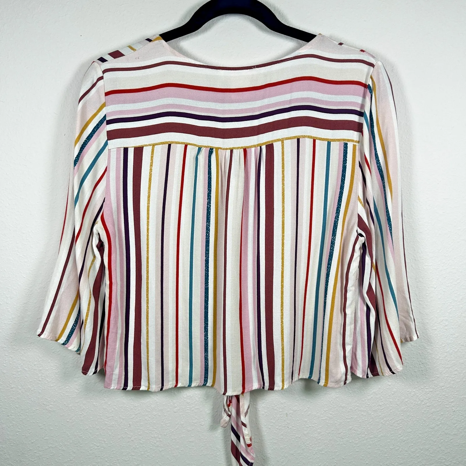 Urban Romantics Women's Striped Tie Front Crop Top Size M Multicolor Button Down - Image 5